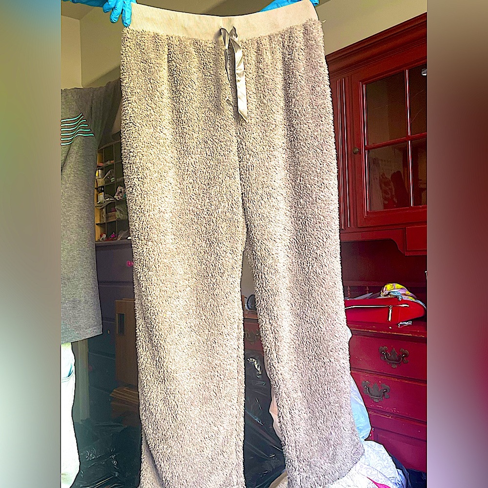 fuzzy pants Teddy lounging/street very soft Sherpa gold flex adjustable XL
